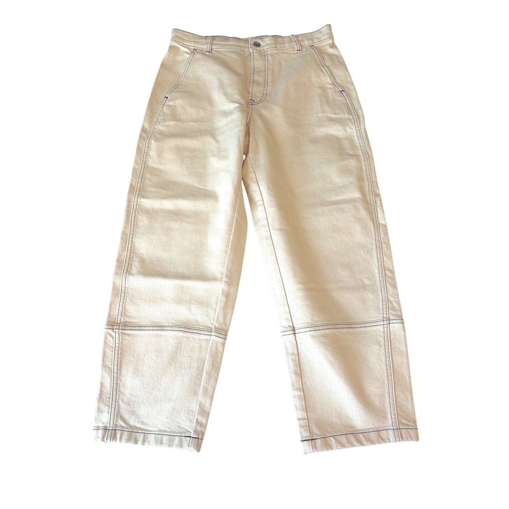Everlane The Utility Barrel Jean 30R Bone White Contrast Stitch Mid Rise Denim